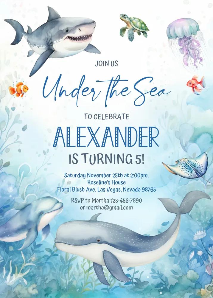 Under the Sea Birthday Invitation Canva Template | Editable Ocean 1st Birthday