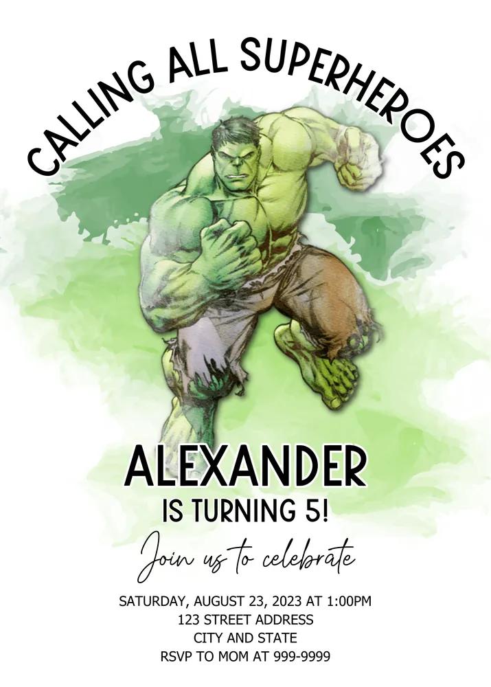 Incredible Hulk Birthday Invitation | Editable Canva Template Avengers Invite