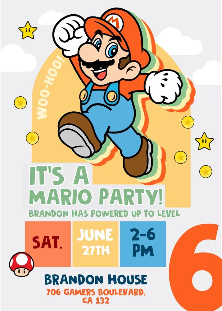 Editable Super Mario Birthday Invitation Template - Instant Canva Access