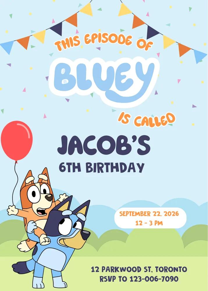 Bluey Birthday Invitation | Editable Canva Template | Boy Party Invite