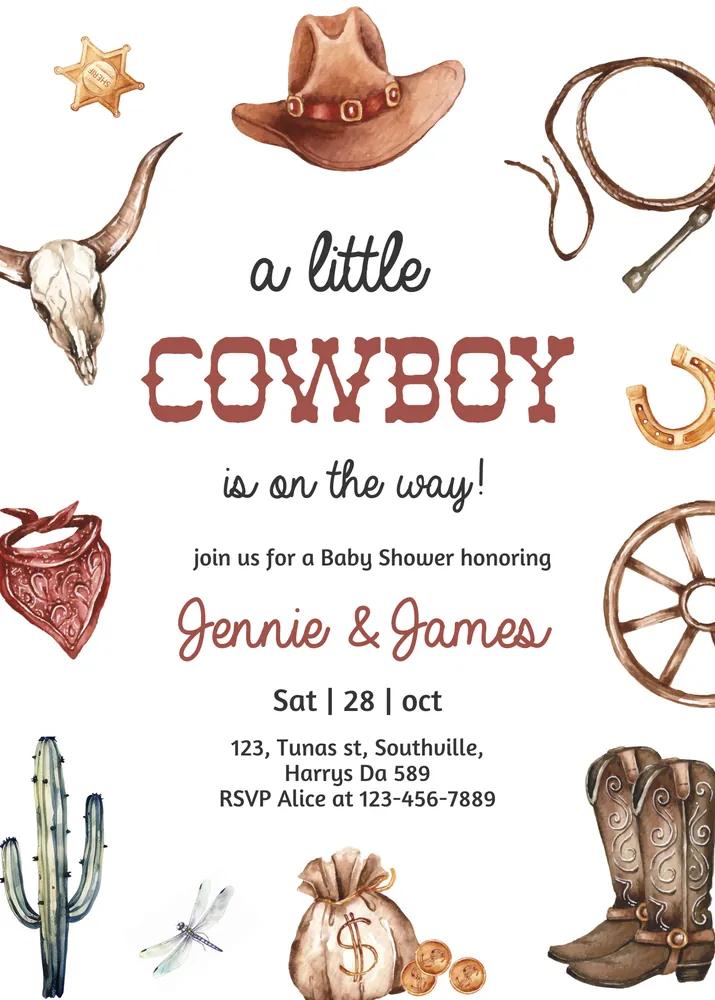 Cowboy Baby Shower Invitation - Wild West Western Boy Canva Template