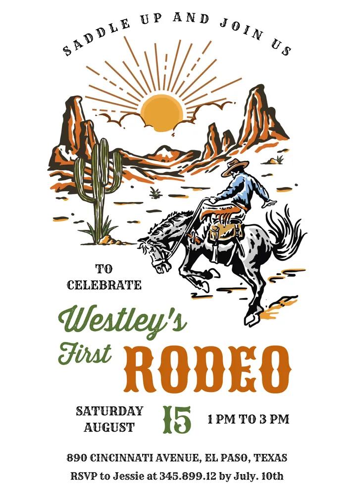 First Rodeo 1st Birthday Invitation | Editable Canva Boy Cowboy Invite