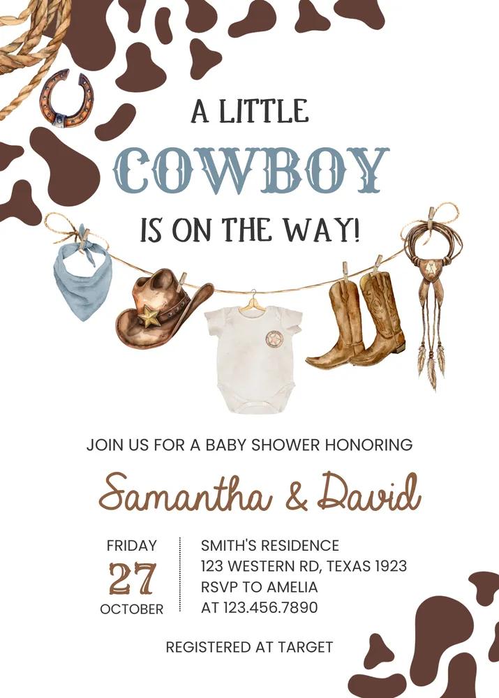 Cowboy Baby Shower Invitation | Wild West Rodeo Canva Template | Editable