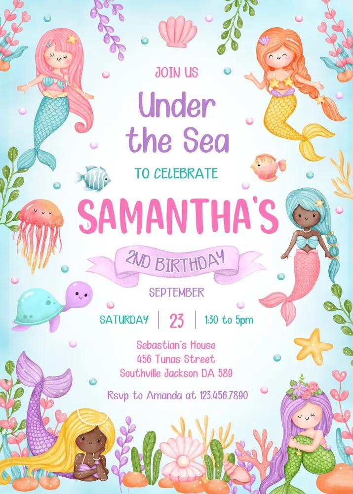 Mermaid Birthday Invitation | Editable Canva Template | Under the Sea Party