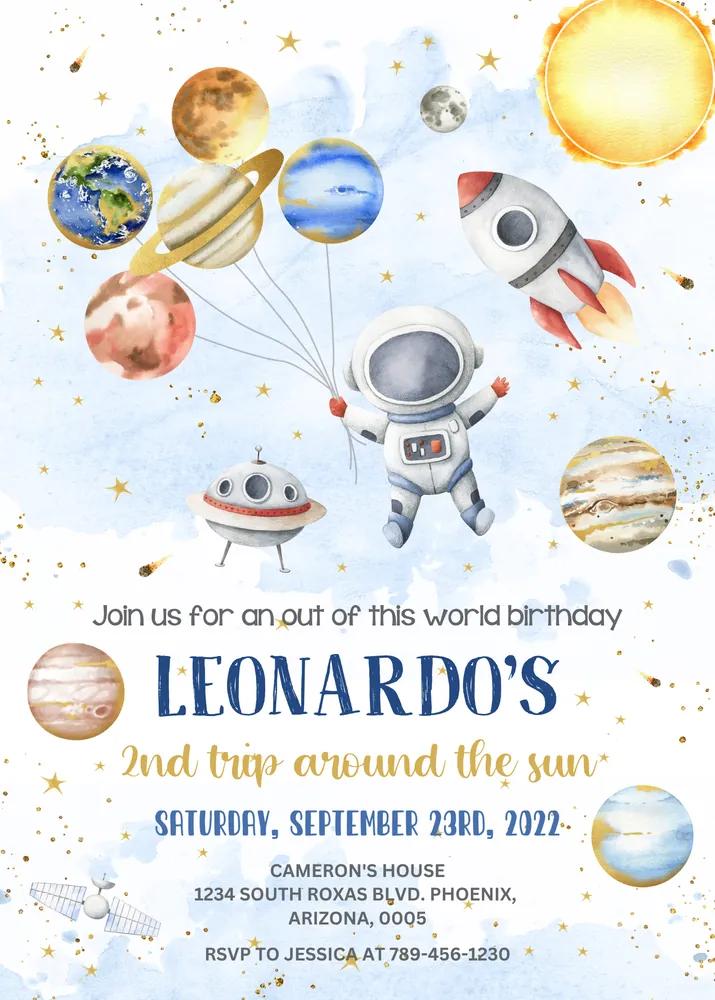 Outer Space Birthday Invitation Template, Astronaut Rocket Ship Boy Invite