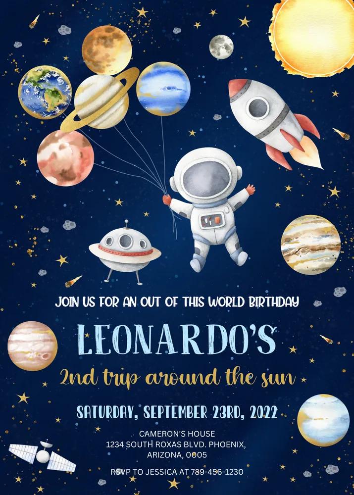 Outer Space Birthday Invitation Canva Template, Rocket Ship Planet Invite