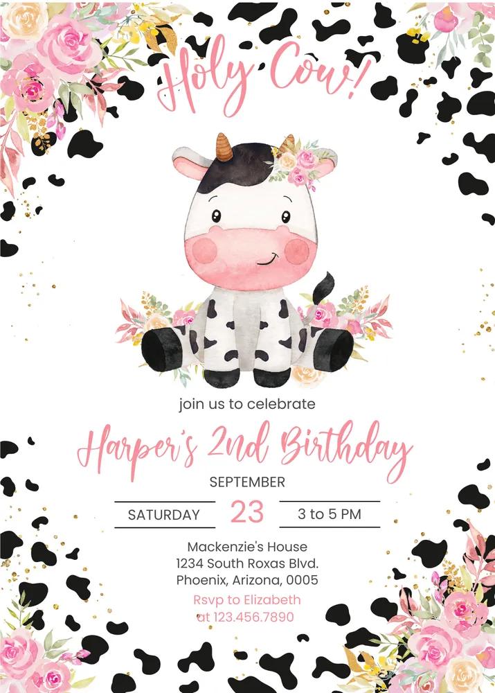 Holy Cow Birthday Invitation | Editable Canva Template | Instant Download