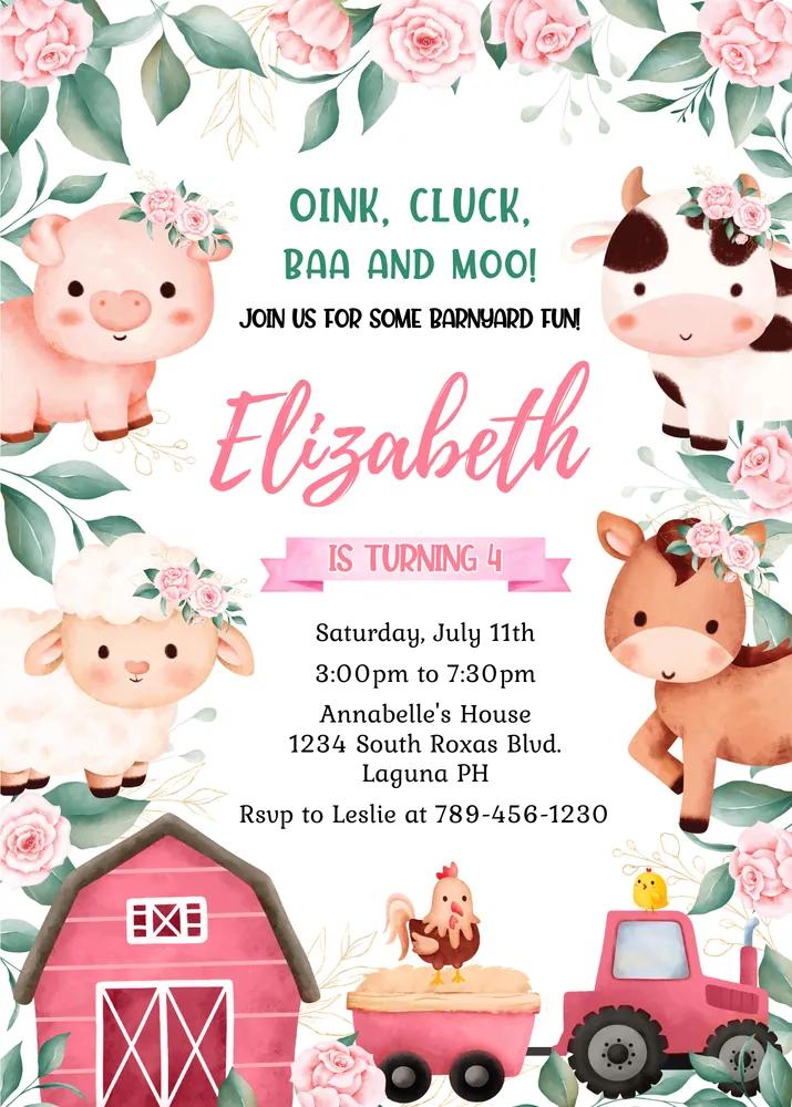 Farm Birthday Invitation & Thank You Tag | Editable Canva Template