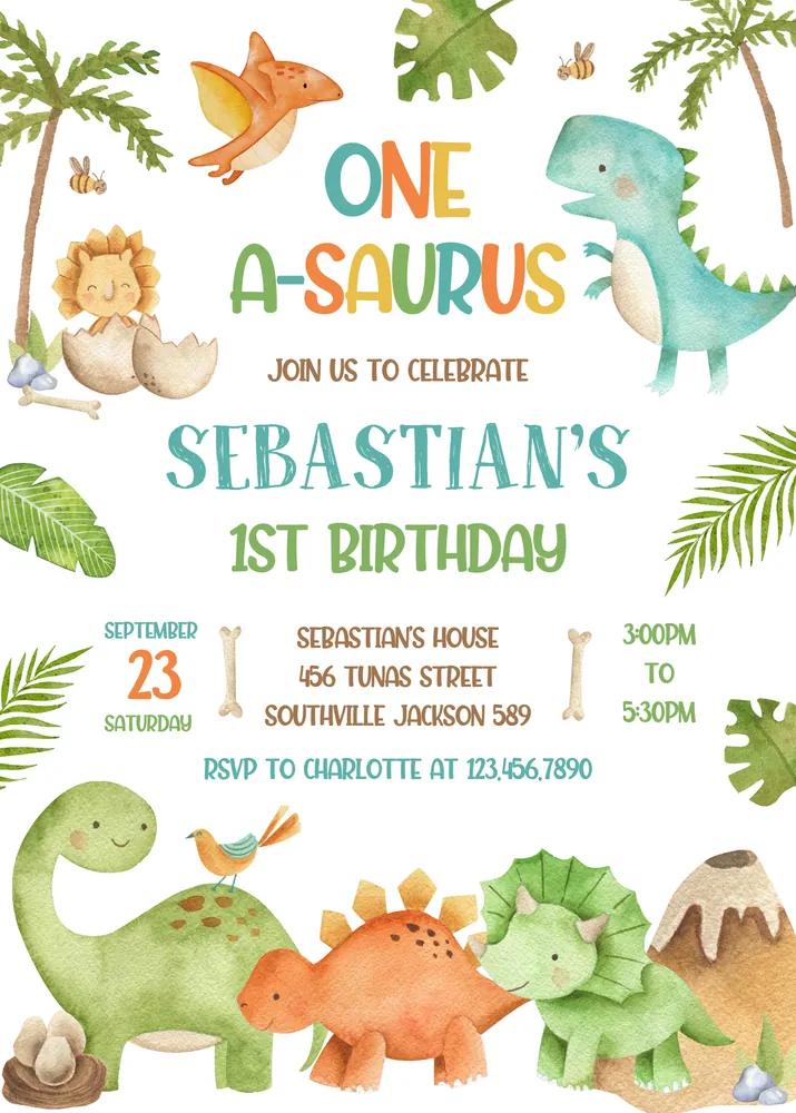 Dinosaur Birthday Party Invitation | Editable Canva Template | Boy Invite