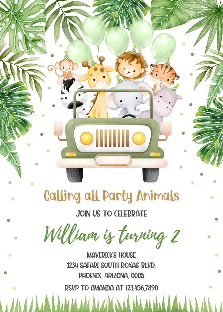 Safari Wild One 1st Birthday Invitation | Editable Canva Template