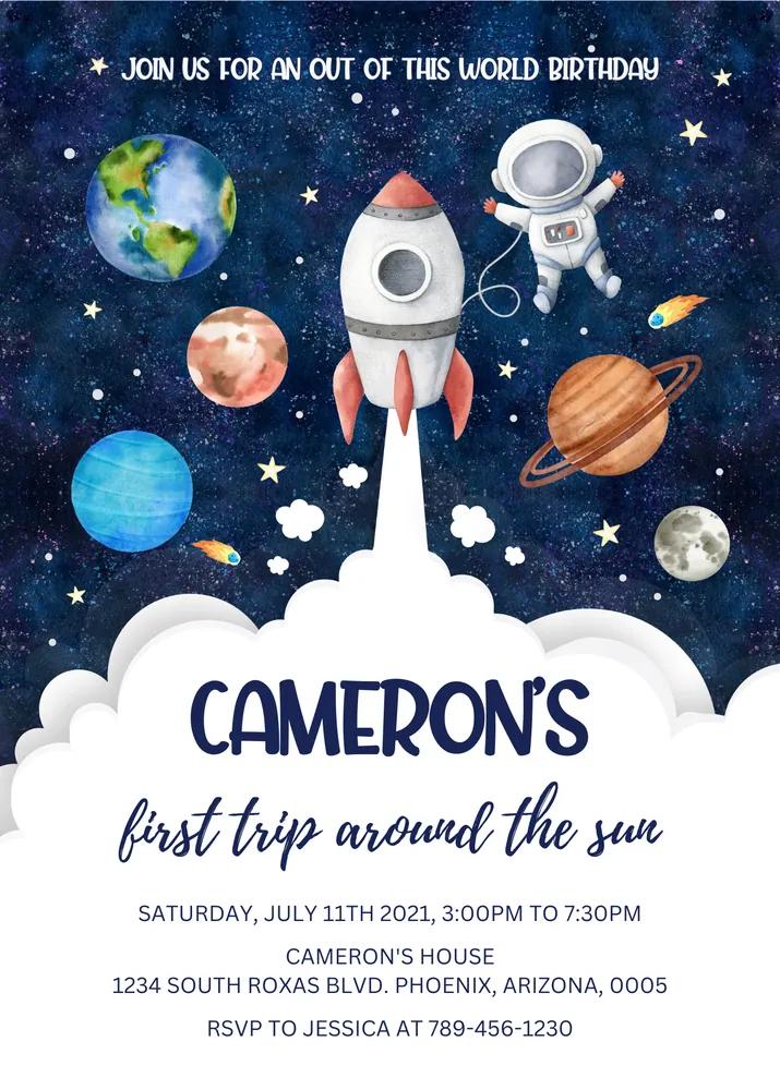 Outer Space Birthday Invitation Template, Editable Astronaut & Planet Invite