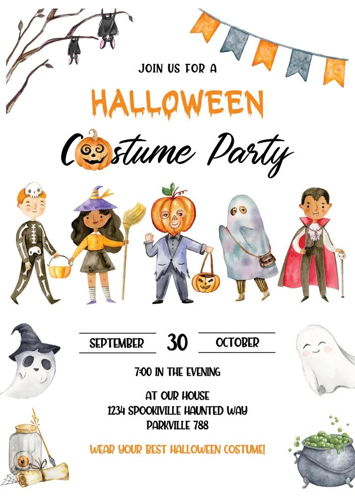 Editable Halloween Birthday & Costume Party Invitation Canva Template