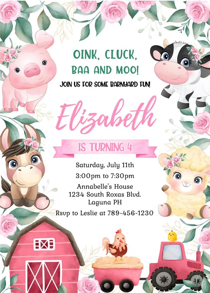 Farm Birthday Party Invitation - Editable Canva Template - Barnyard Invite