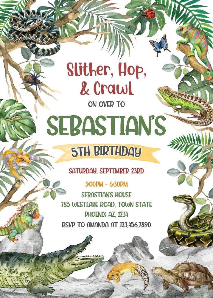 Reptile Birthday Invitation Template - Editable Canva Instant Download