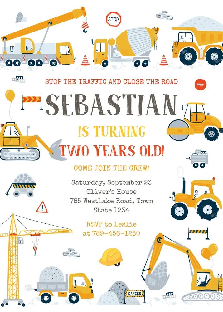 Construction Boy Birthday Invitation - Editable Canva Template Instant Download