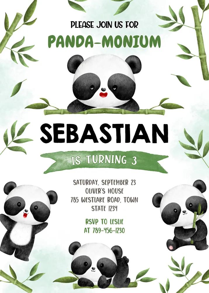 Panda Birthday Invitation Template Bundle | Editable Canva Design & Thank You Tag