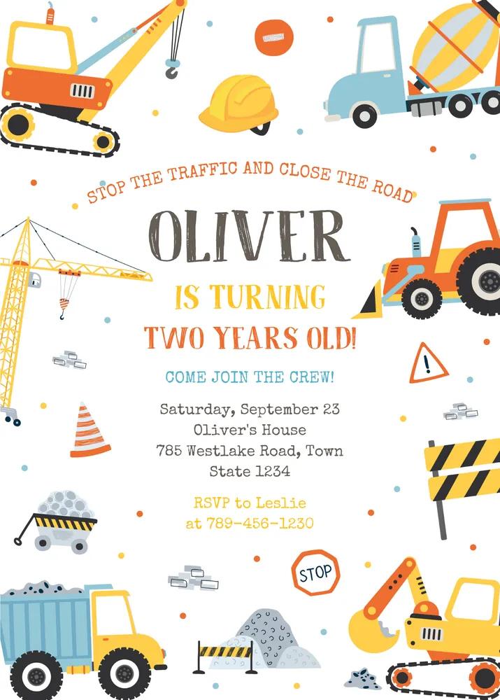 Editable Construction Birthday Invitation Template - Boys Party Invite Canva