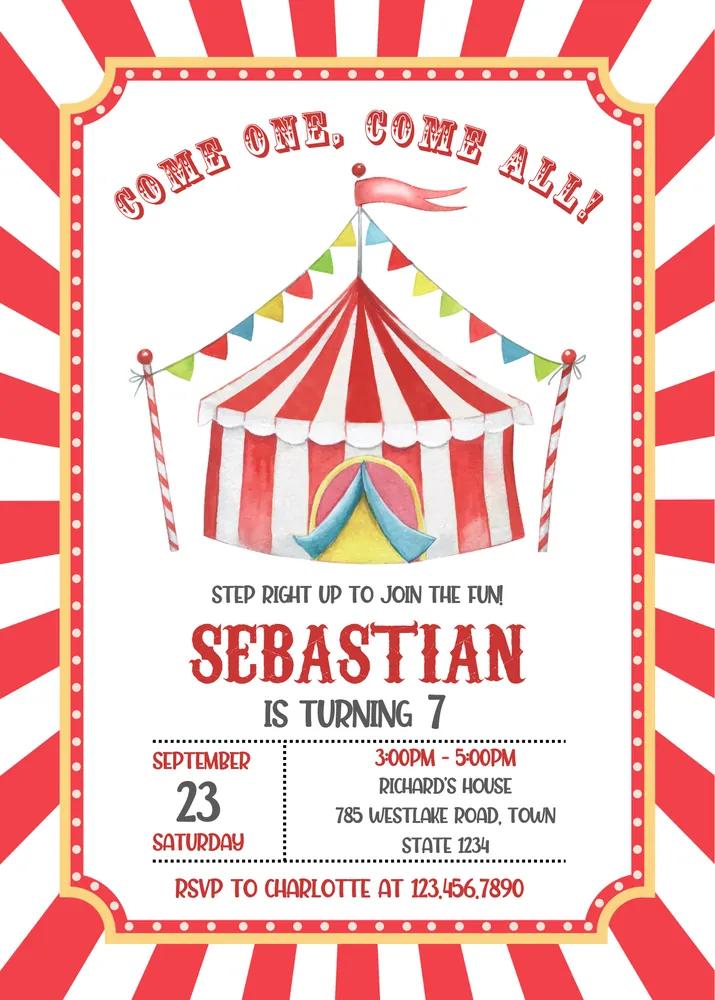 Carnival Circus Birthday Invitation | Editable Canva Template Instant Download
