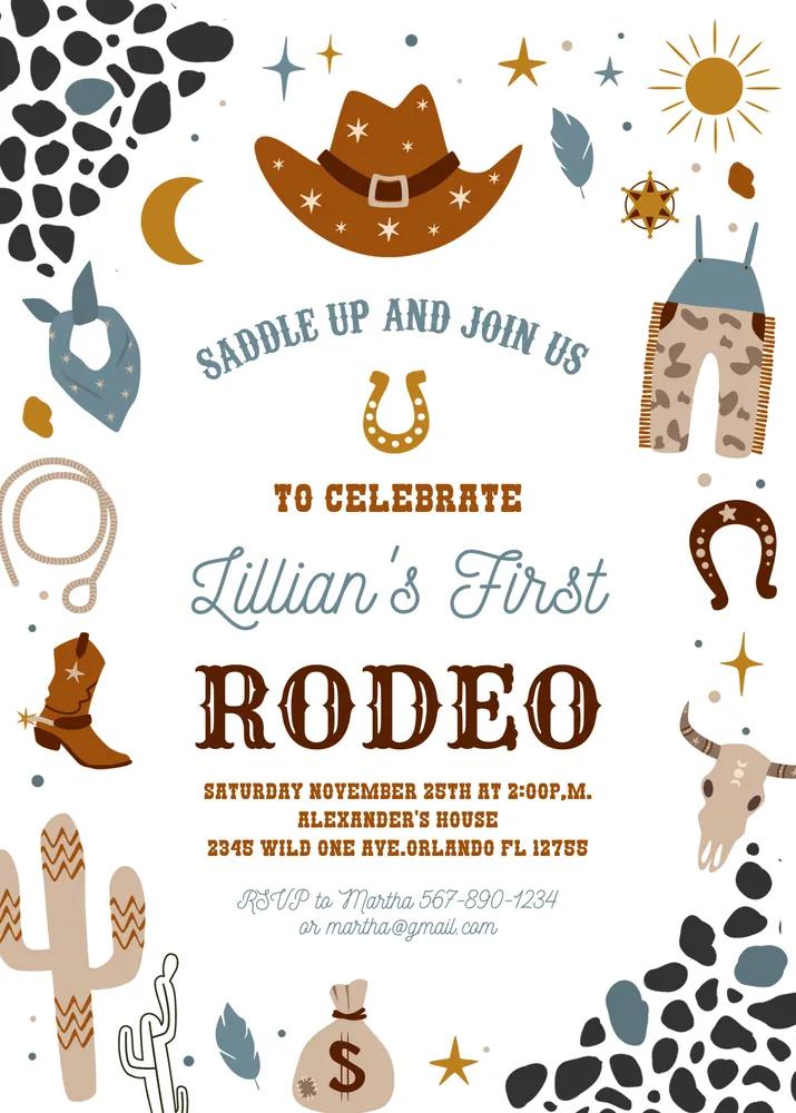 My First Rodeo Birthday Invitation Template, Wild West Cowboy Invite Canva