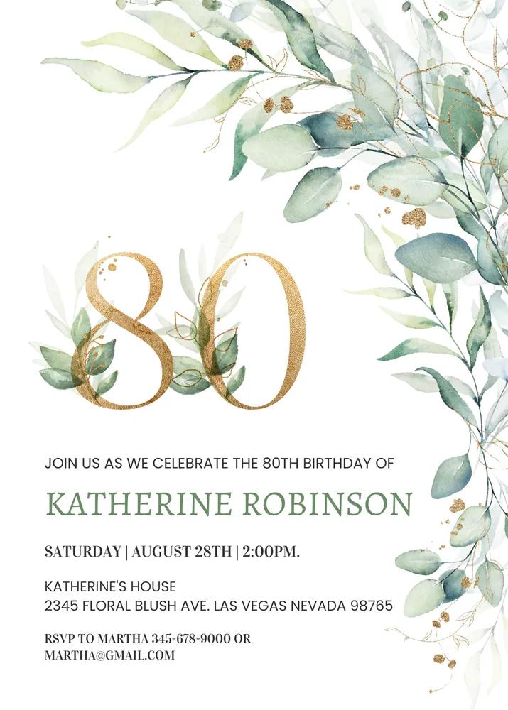 80th Birthday Brunch Invitation | Editable Canva Template for Her