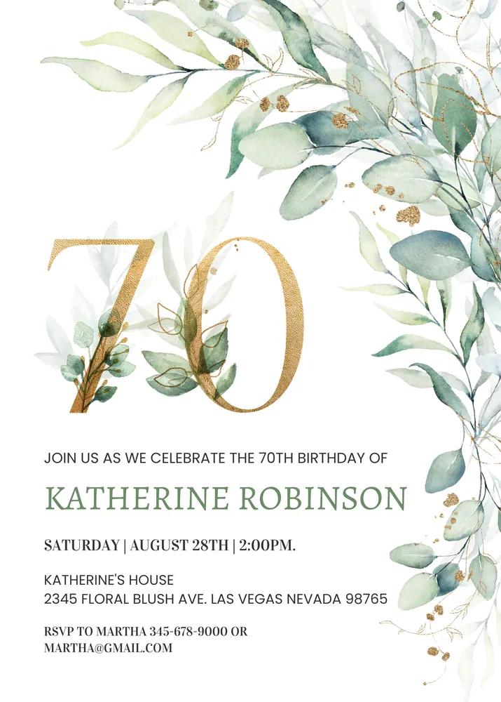 70th Birthday Brunch Invitation for Her | Editable Canva Template