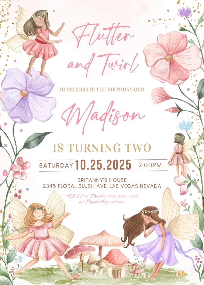 Fairy Birthday Invitation Canva Template - Whimsical Enchanted Pixie Party