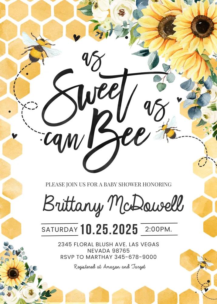Bee Baby Shower Invitation Template | Sunflower Gender Neutral Canva Invite
