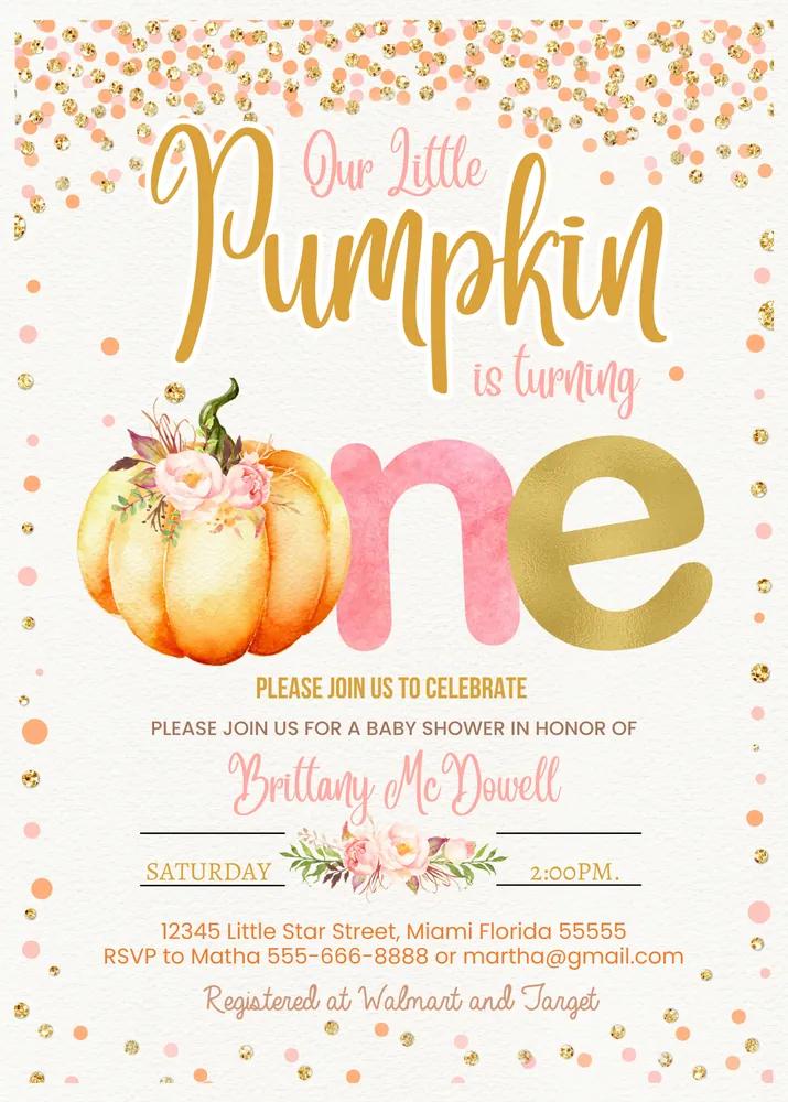Little Pumpkin First Birthday Invitation | Fall Autumn Canva Template