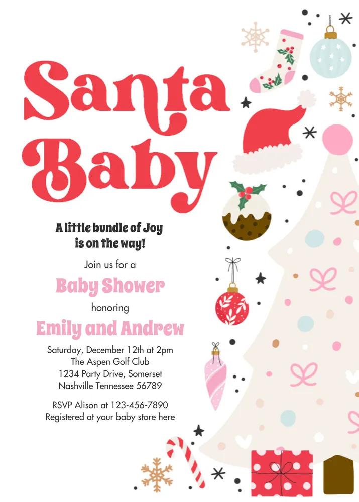 Santa Baby Shower Invitation | Editable Pink & Red Christmas Canva Template