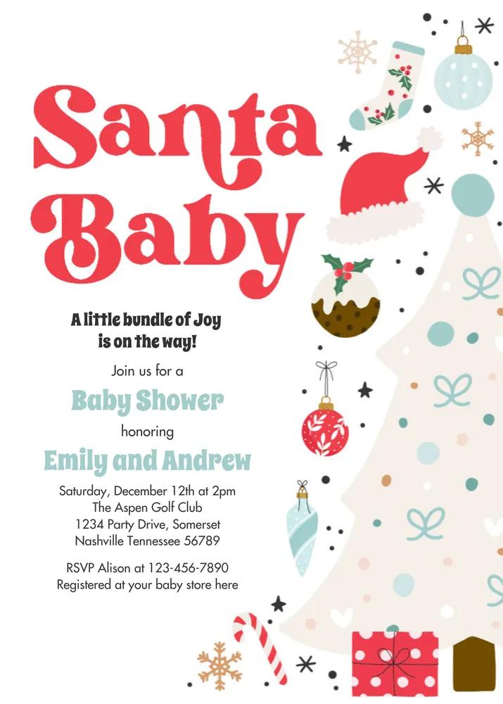 Santa Baby Shower Invitation Red and Blue Canva Template Instant Download