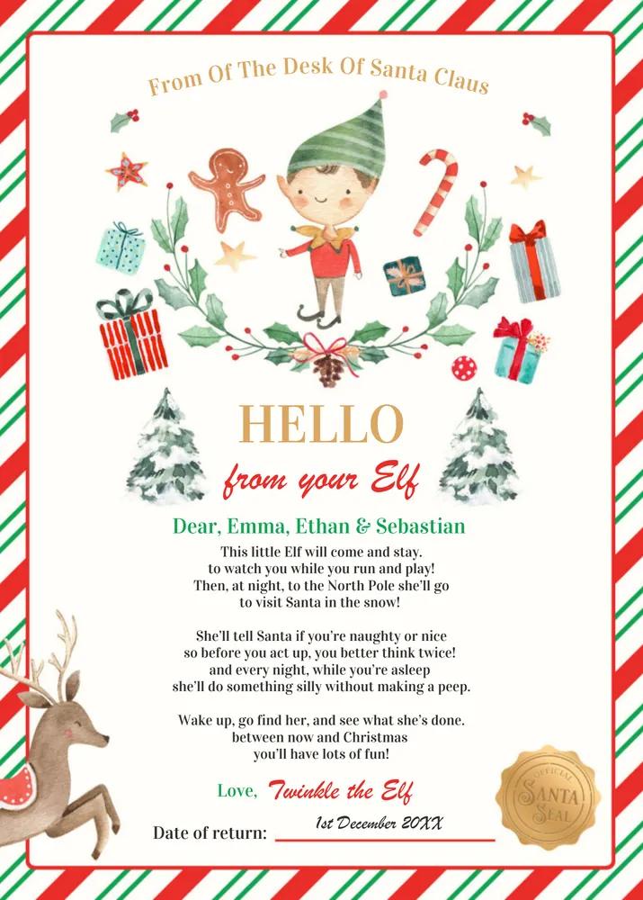 Editable First Time Elf Arrival Letter - Personalized Canva Template N55X