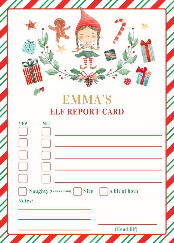 Personalized Elf Report Card & Holiday Note - Editable Canva Template C14E