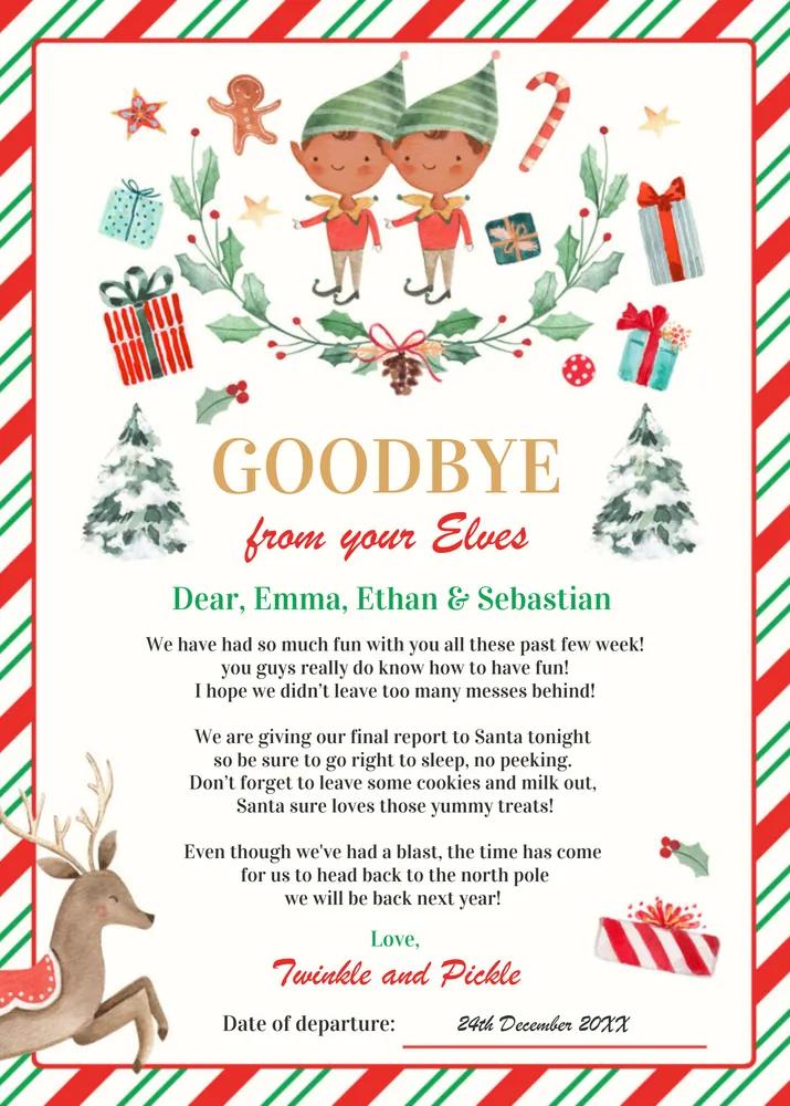 Editable Elf Goodbye Letter & Holiday Card Canva Template - Instant Download