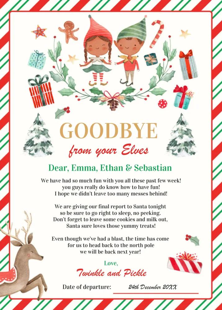 Editable Elf Goodbye Letter & Holiday Card Canva Template - Instant Download