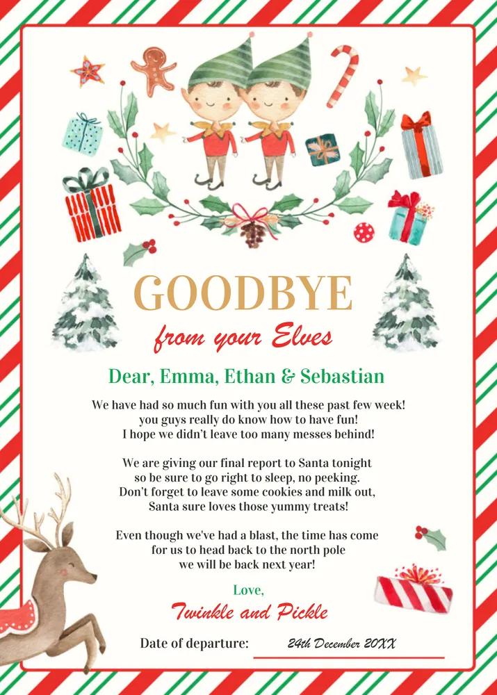 Editable Elf Goodbye Letter & Holiday Card Canva Template - Instant Download