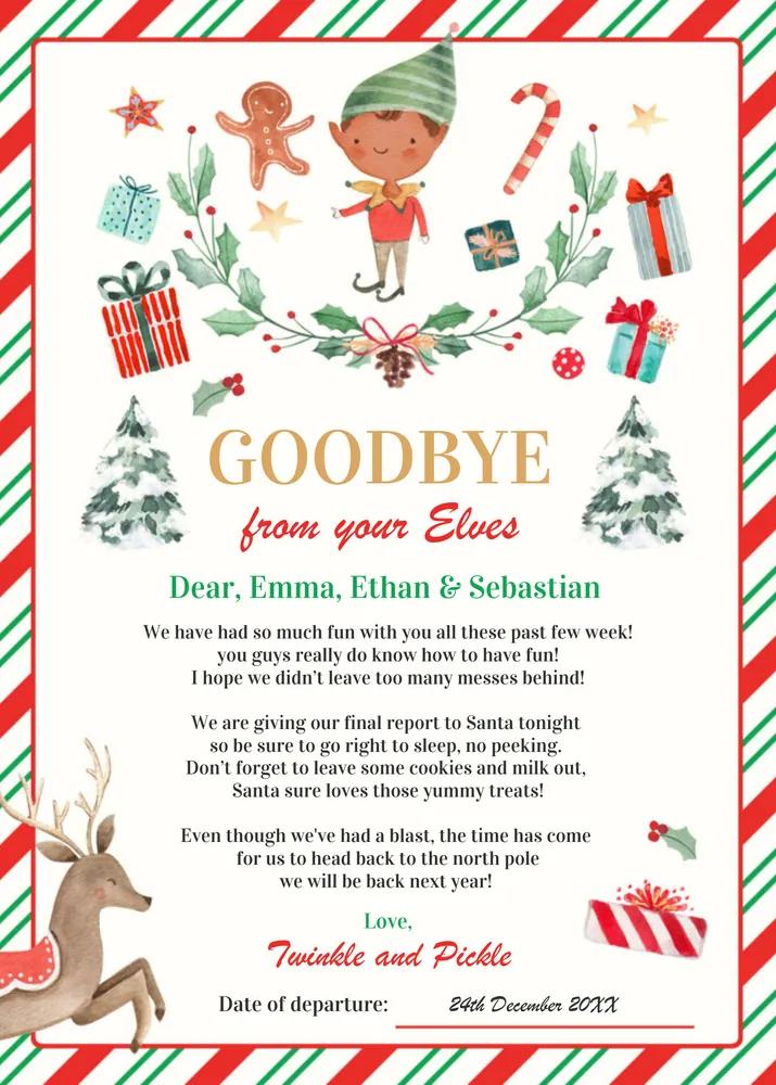 Editable Elf Goodbye Letter & Holiday Card Canva Template - Instant Download