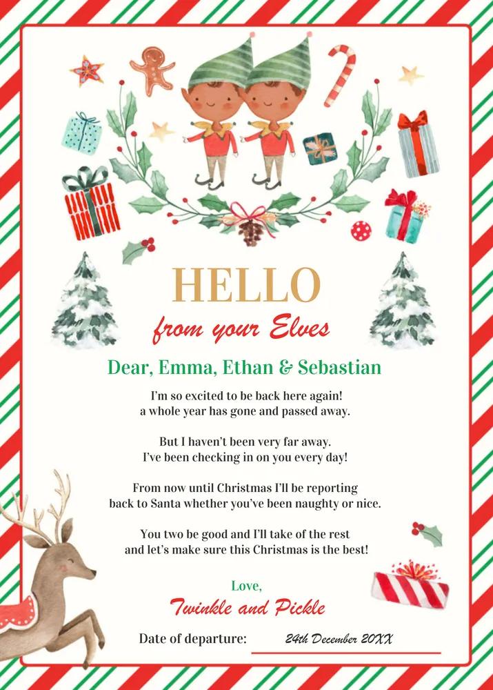 Editable Elf Return Letter Holiday Card Canva Template - Instant Download