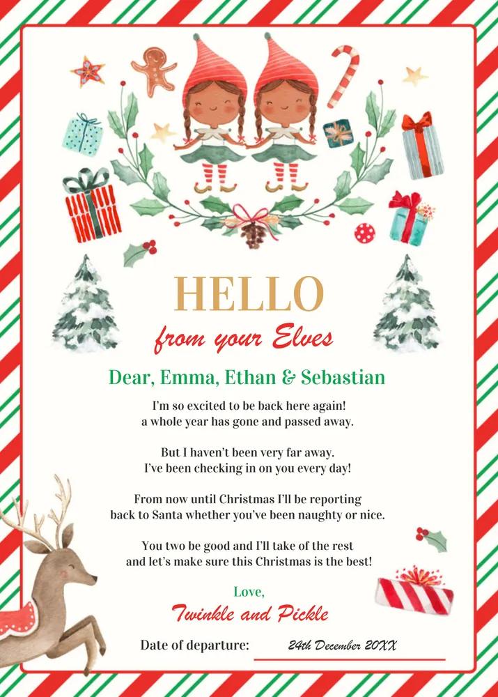 Editable Elves Return Letter - Canva Elf Holiday Card Invitation Template