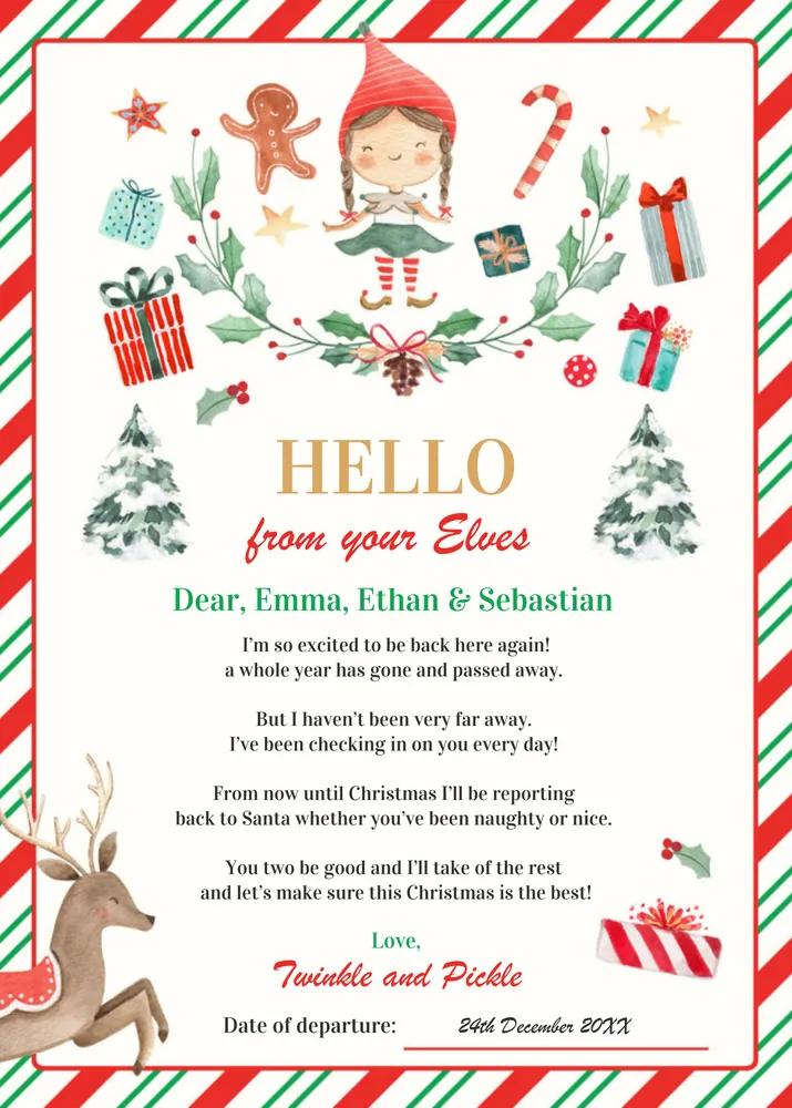 Editable Elf Return Letter & Holiday Card - Kids Christmas Invitation Canva