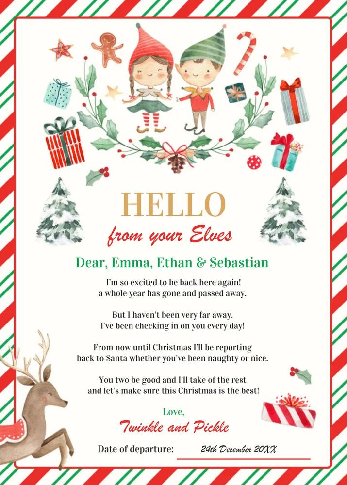 Editable Elf Return Letter Holiday Card - Canva Template Instant Download