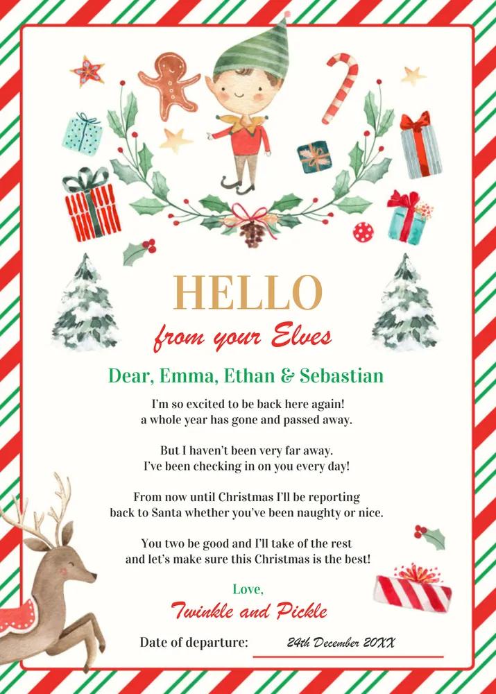 Editable Elf Return Letter & Holiday Card Canva Template - Instant Download