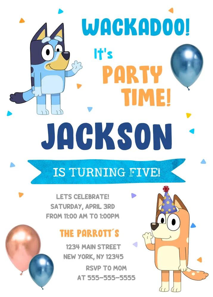 Bluey and Bingo Rainbow Girl Birthday Party Invitation Canva Template