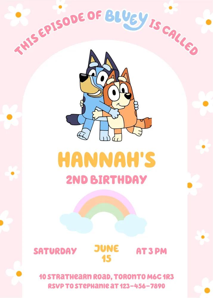 Bluey Birthday Invitation Template, Editable Bluey and Bingo Party Invite