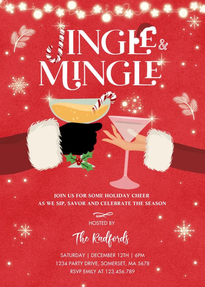Jingle and Mingle Christmas Cocktail Party Invitation Canva Template