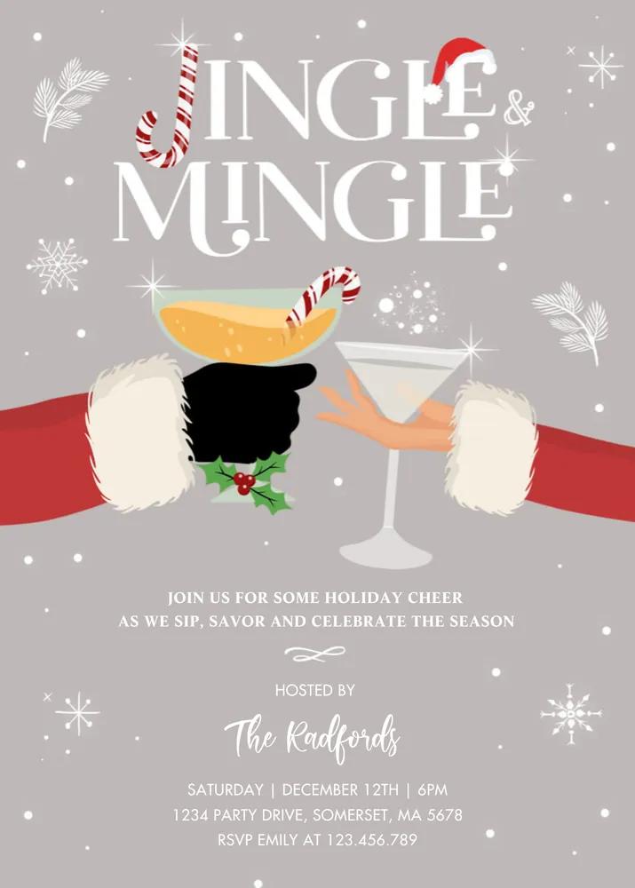 Jingle and Mingle Holiday Cocktail Party Invite | Editable Canva Template