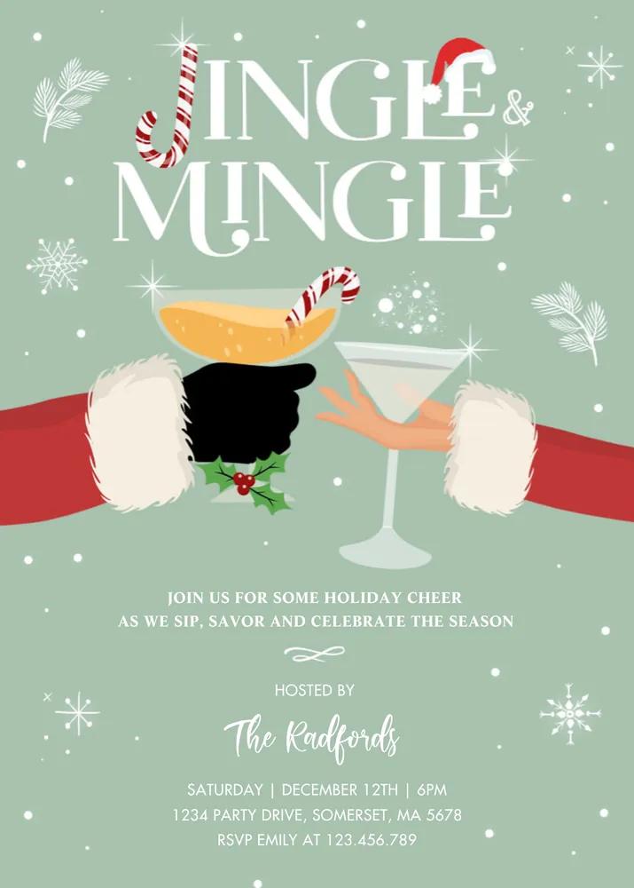 Jingle and Mingle Christmas Cocktail Party Invitation Canva Template
