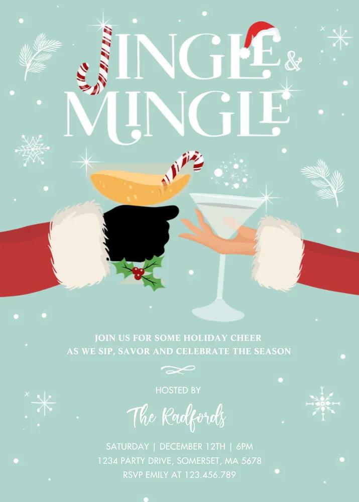 Jingle & Mingle Christmas Cocktail Party Invitation Canva Template