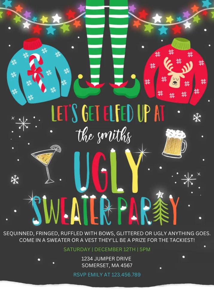Ugly Sweater Party Invitation, Christmas Elfed Up Canva Template, DIY Invite