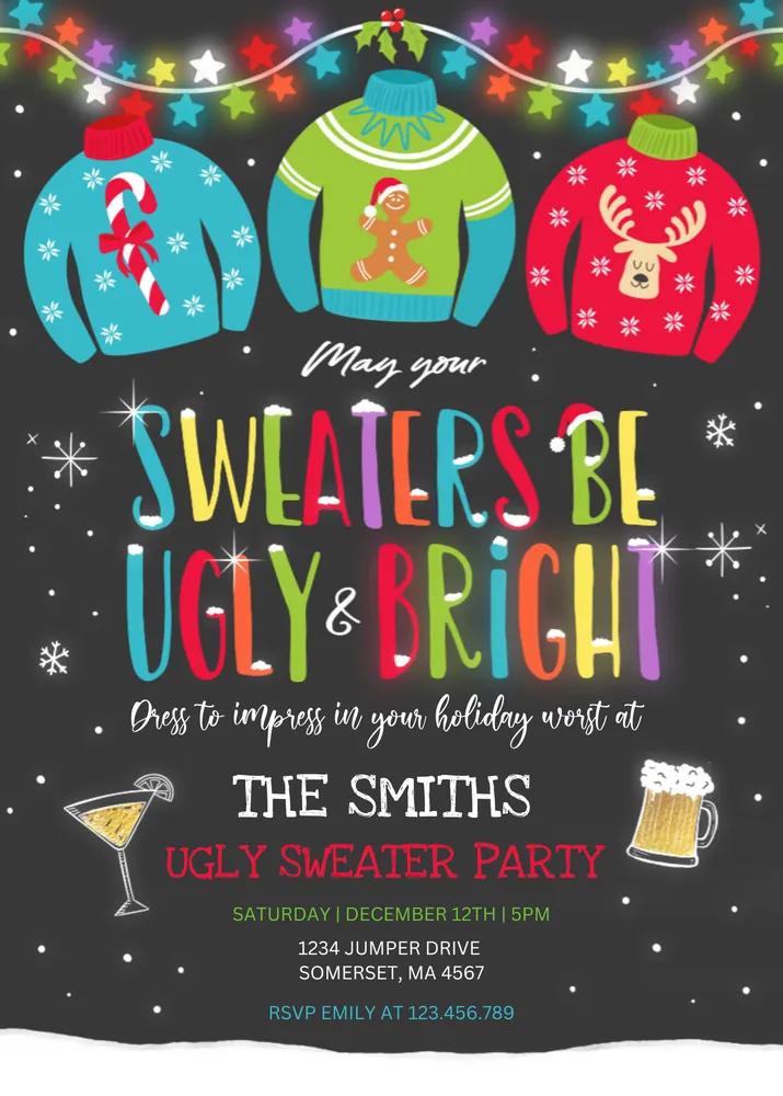Ugly and Bright Christmas Sweater Party Invite | Editable Canva Template