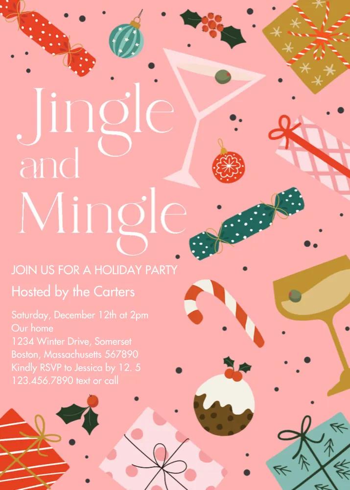 Jingle and Mingle Christmas Party Invitation - Editable Canva Template